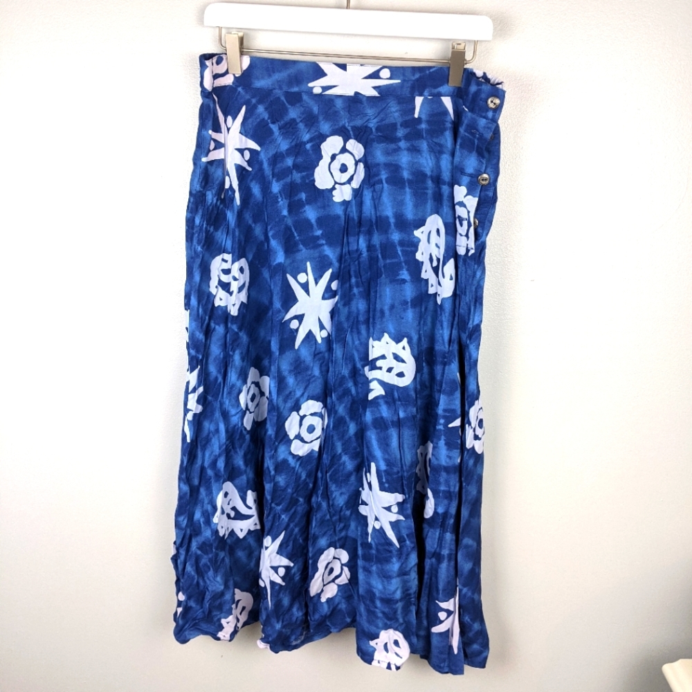Vintage | Coconut Girl Navy Blue Floral Hawaiian Hula Skirt size 16